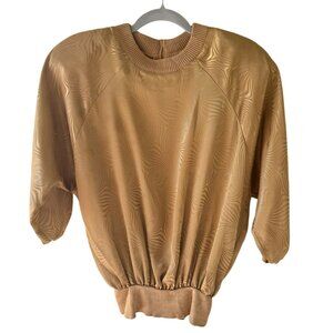 Vintage Diane Freis Original Blouson Blouse Top Size M Gold Swirl Georgette 80s